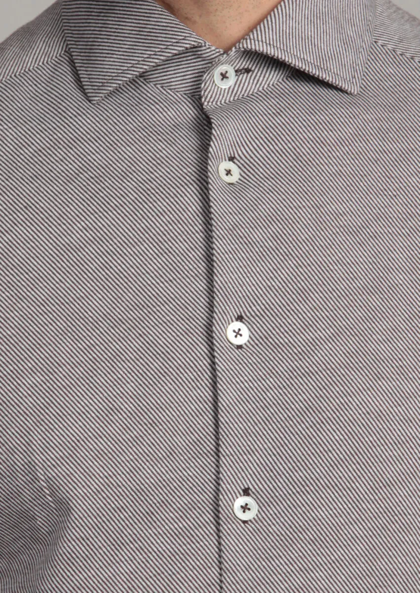 Kahverengi Desenli Slim Fit Casual %100 Pamuk Gömlek - 6