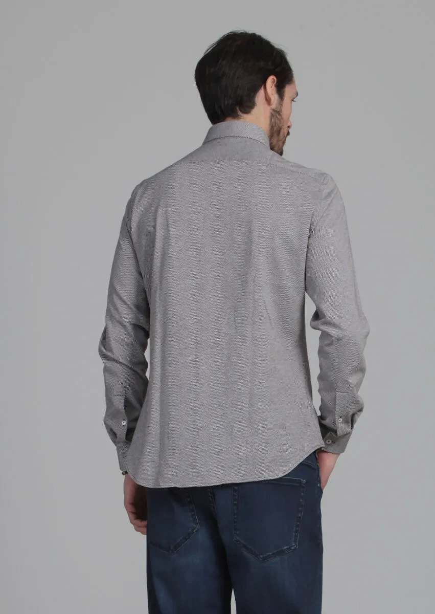 Kahverengi Desenli Slim Fit Casual %100 Pamuk Gömlek - 7