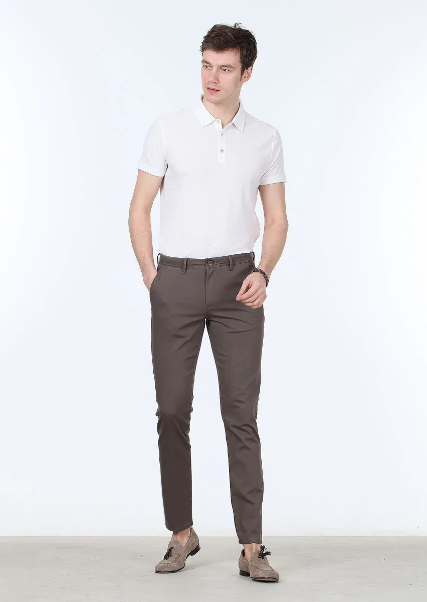 Kahverengi Dokuma Regular Fit Casual Pamuk Karışımlı Pantolon - 2