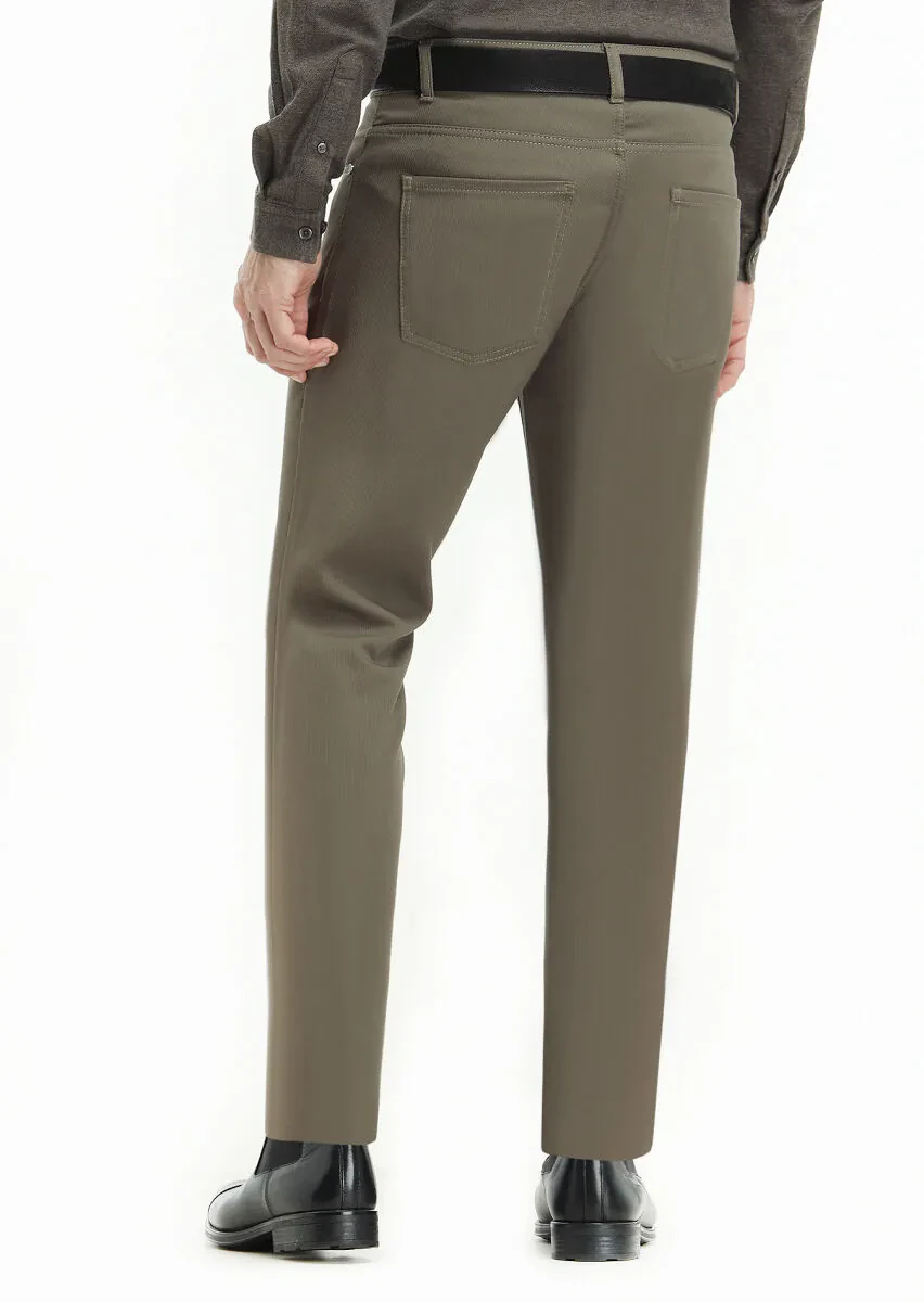 Kahverengi Dokuma Slim Fit Casual Pantolon - 4