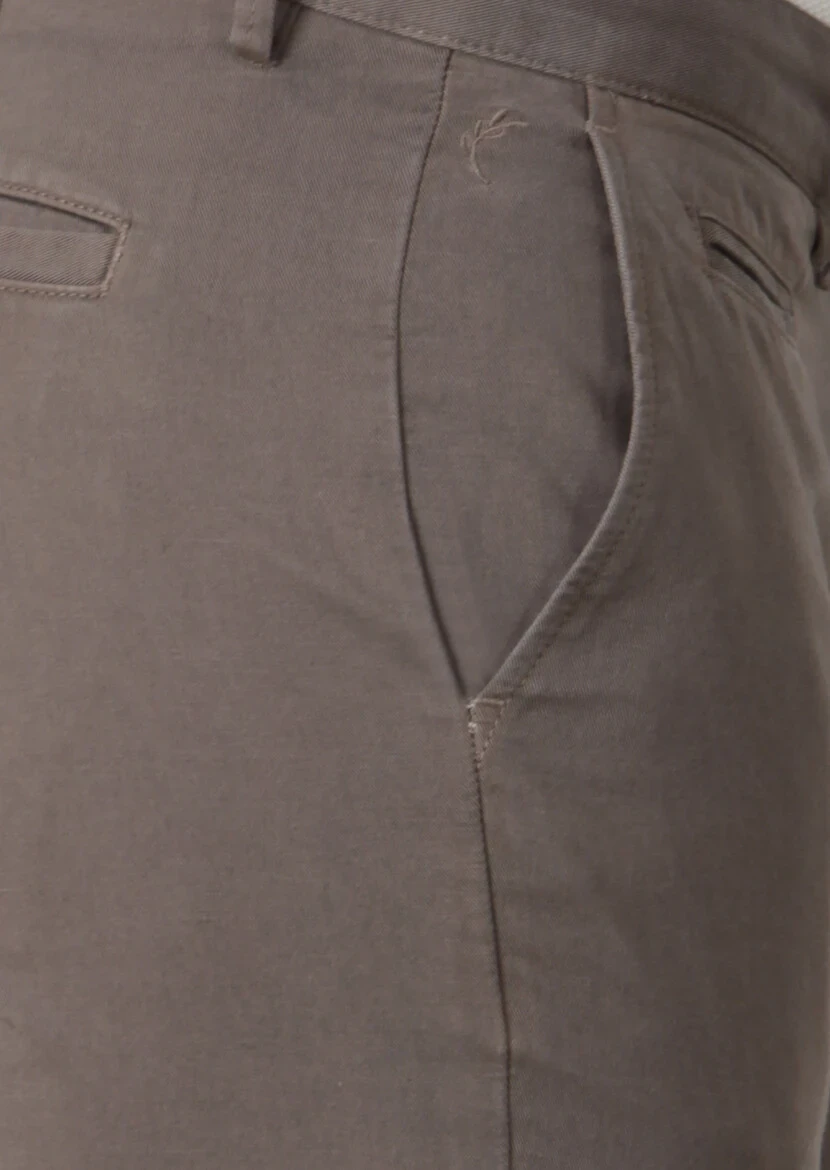 Kahverengi Düz Dokuma Regular Fit Casual Pamuk Karışımlı Pantolon - 3