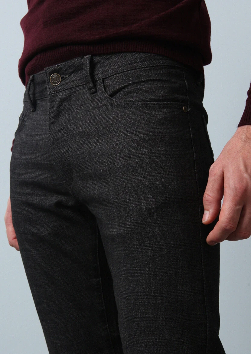 Kahverengi Düz Dokuma Slim Fit Casual Pamuk Karışımlı Pantolon - 3