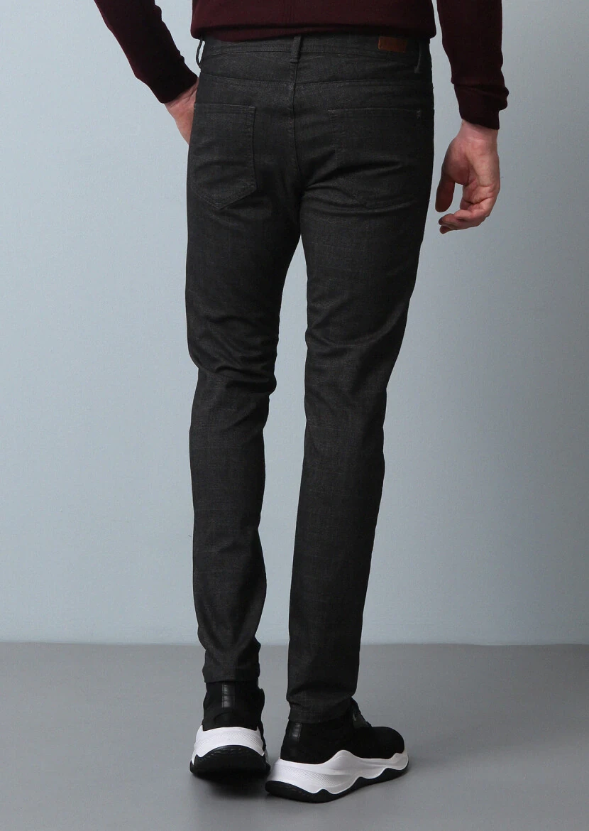 Kahverengi Düz Dokuma Slim Fit Casual Pamuk Karışımlı Pantolon - 5