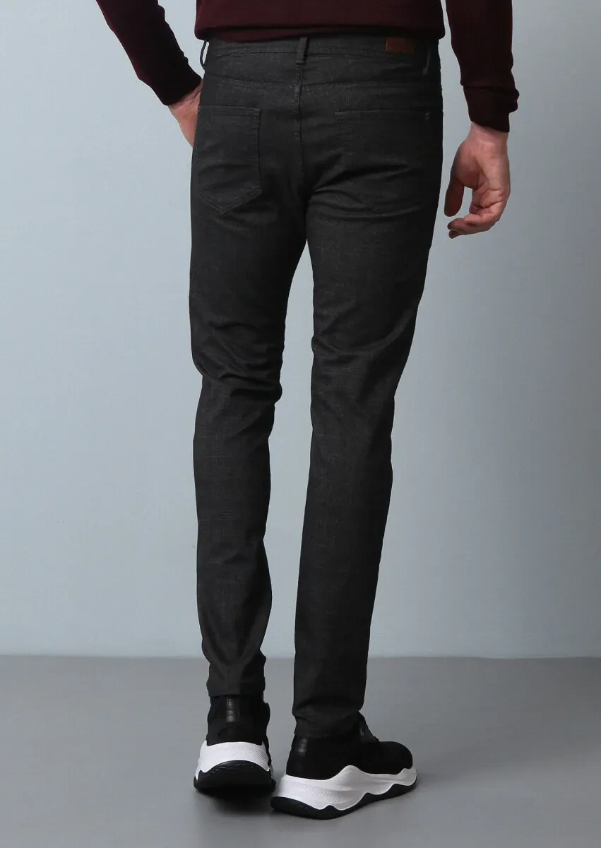 Kahverengi Düz Dokuma Slim Fit Casual Pamuk Karışımlı Pantolon - 5