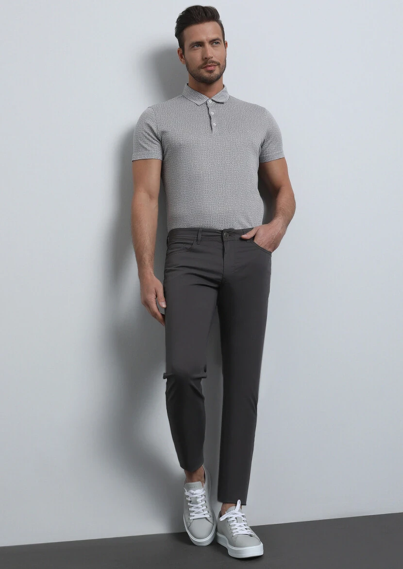 Kahverengi Düz Dokuma Slim Fit Casual Pamuk Karışımlı Pantolon 