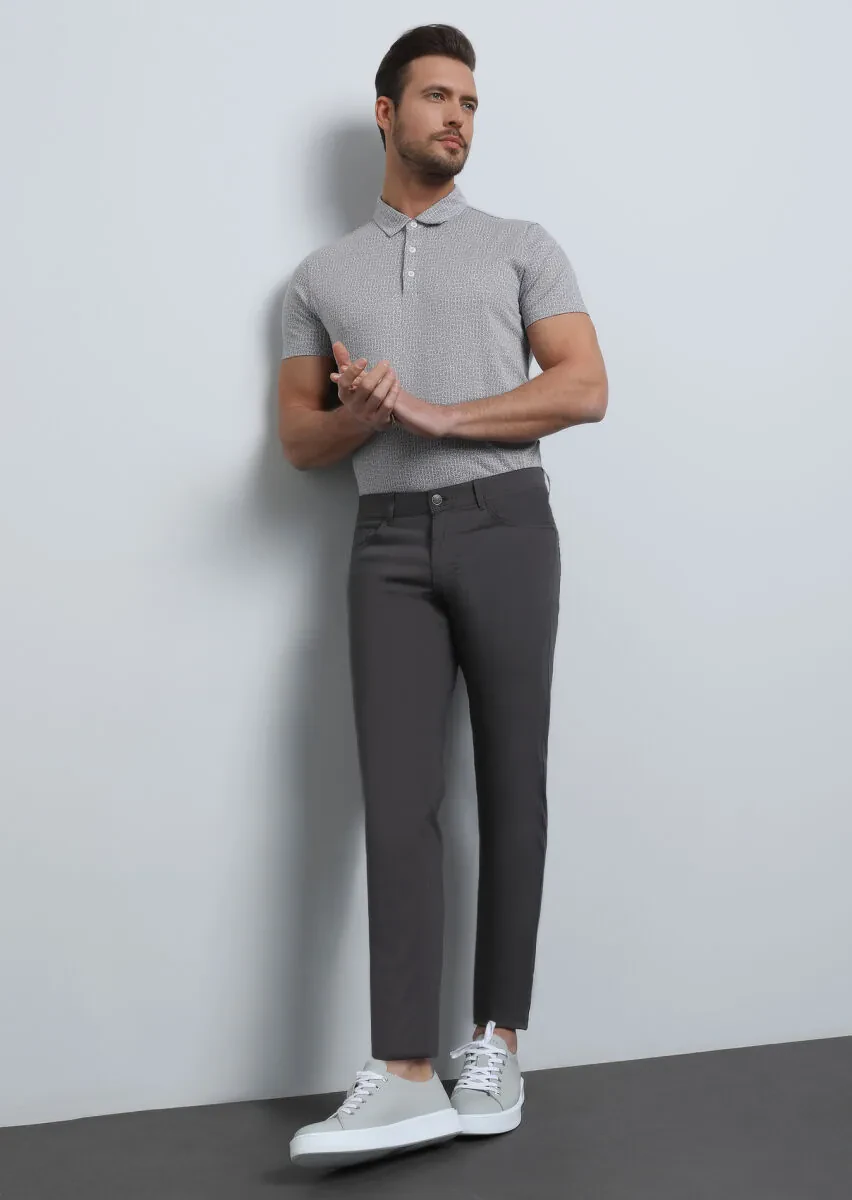 Kahverengi Düz Dokuma Slim Fit Casual Pamuk Karışımlı Pantolon - 4
