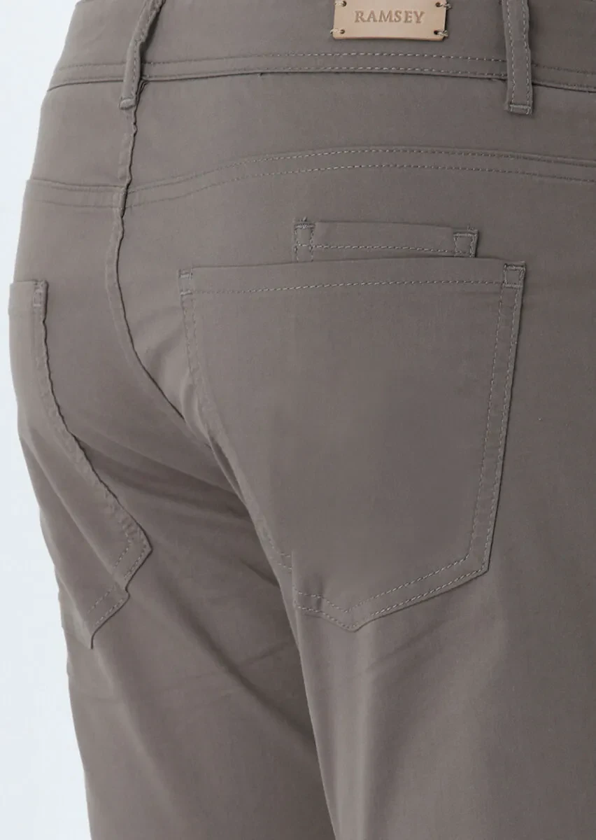 Kahverengi Düz Dokuma Slim Fit Casual Pamuk Karışımlı Pantolon - 3