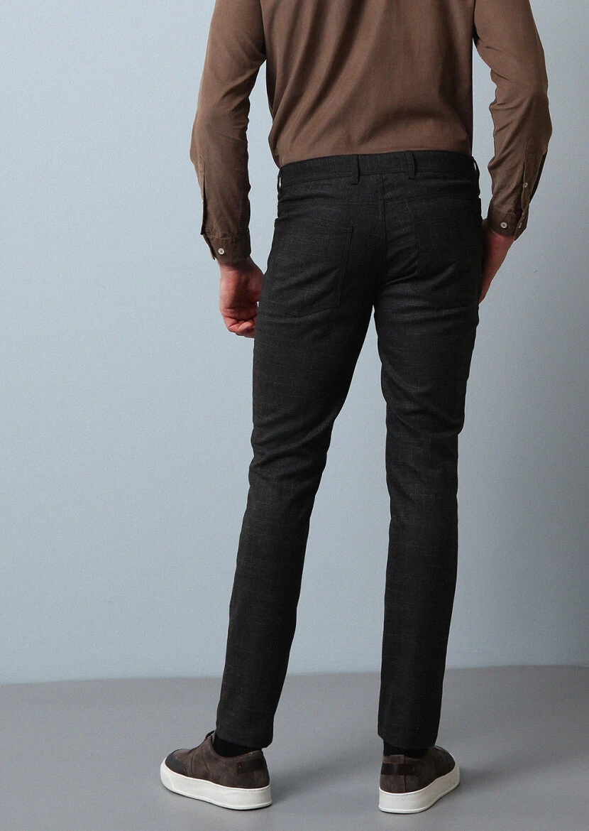 Kahverengi Düz Dokuma Slim Fit Casual Pantolon - 5