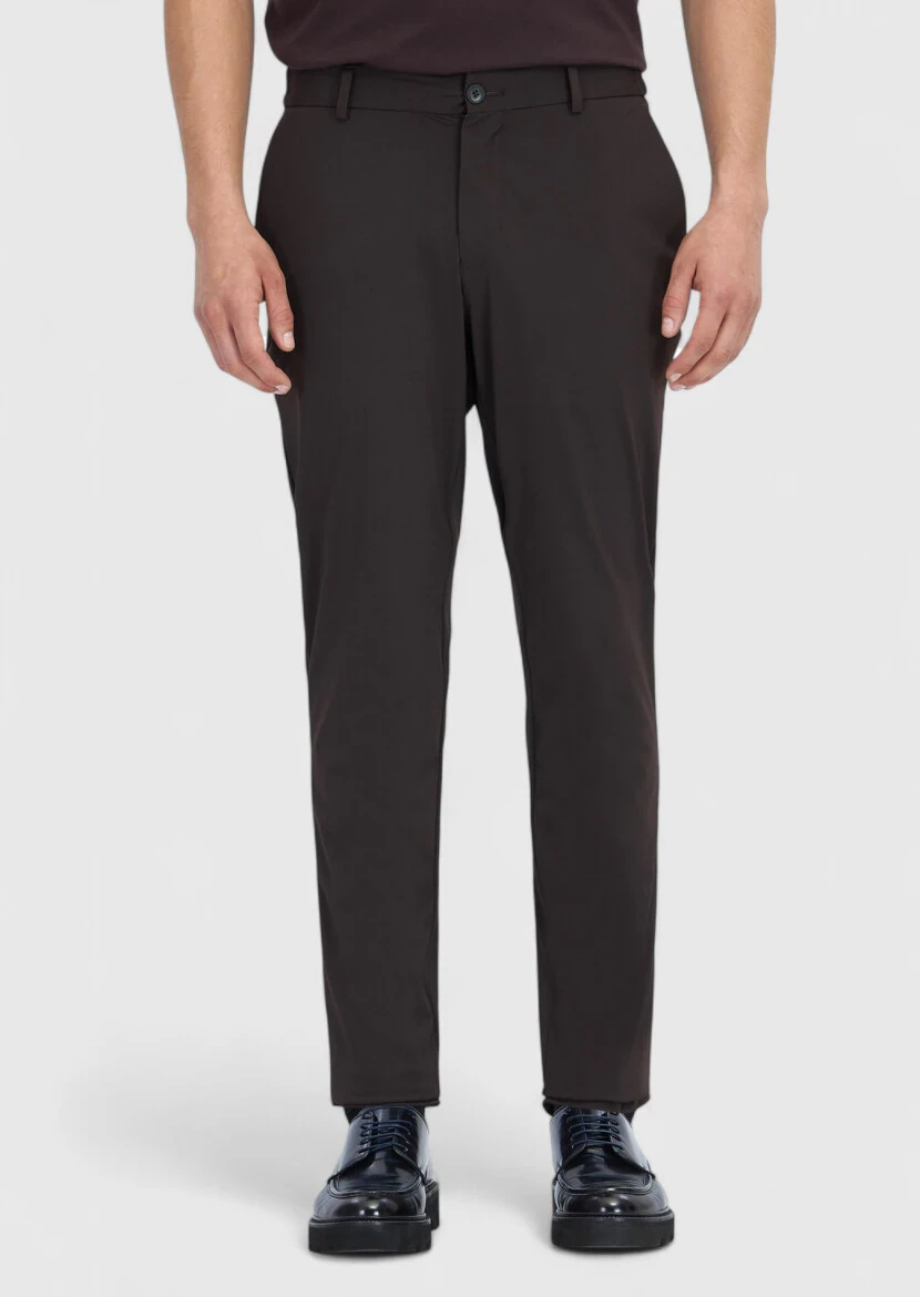 Kahverengi Düz Örme Jogging Fit Casual Pantolon - 2