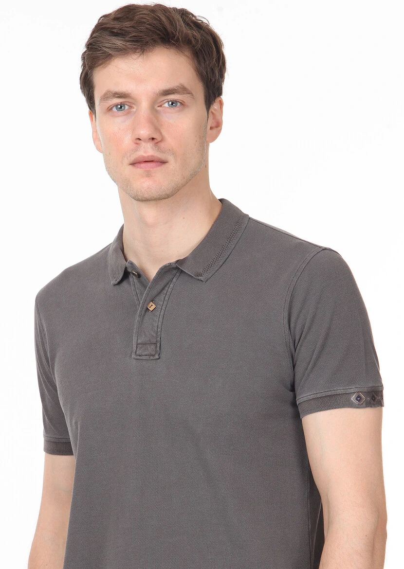 Kahverengi Düz Polo Yaka %100 Pamuk T-Shirt 