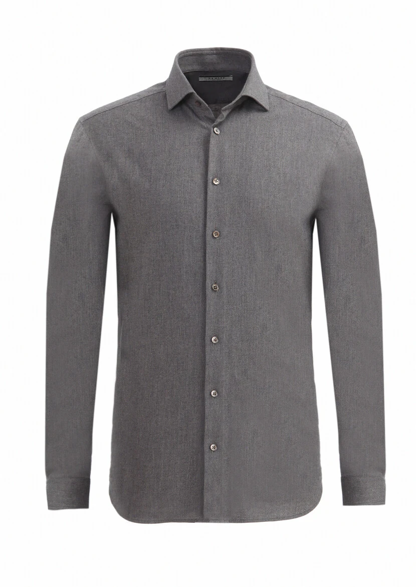 Kahverengi Düz Regular Fit Dokuma Casual Pamuk Karışımlı Gömlek - 7