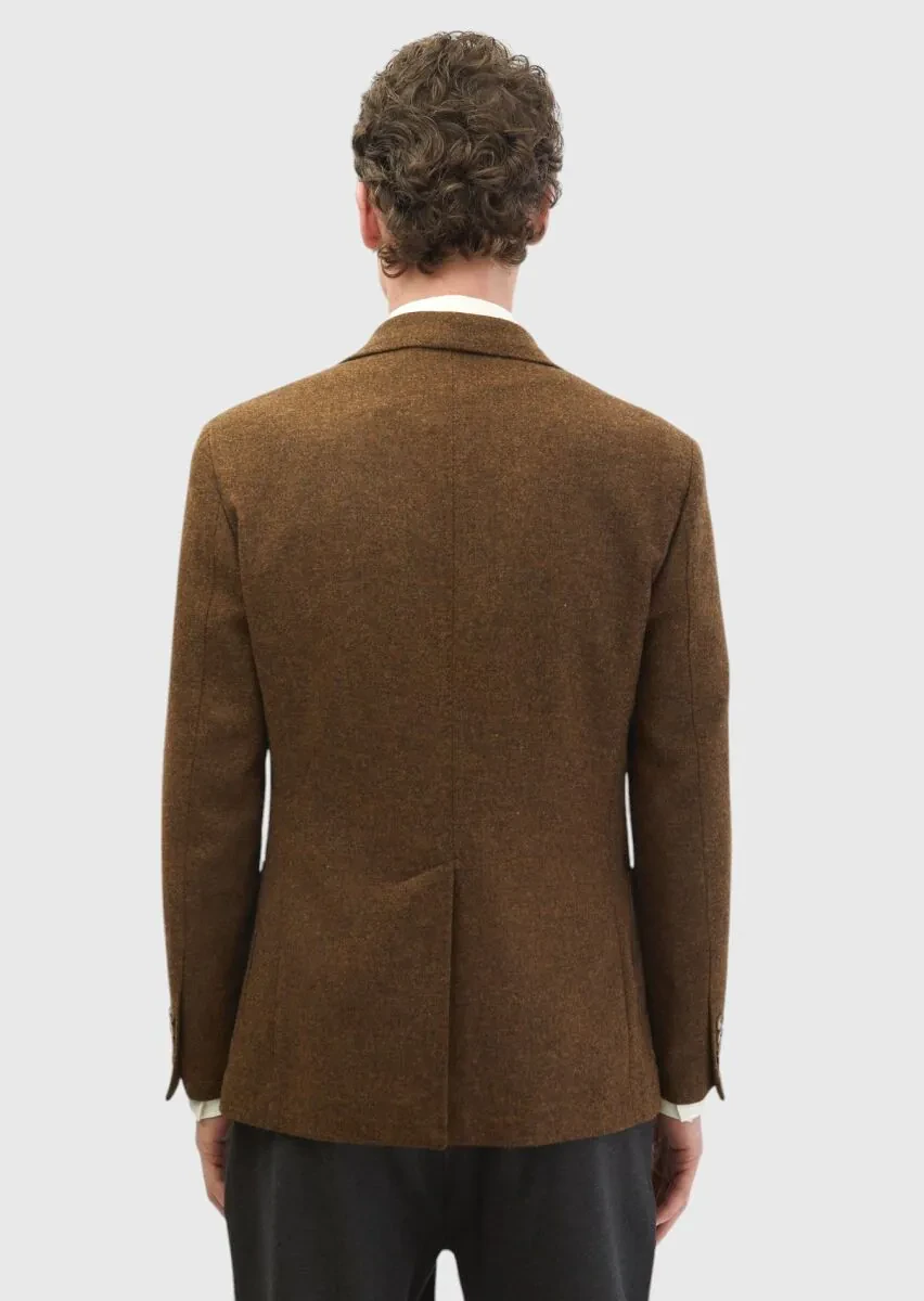 Kahverengi Düz Shirt Shoulder Slim Fit %100 Yün Ceket - 6