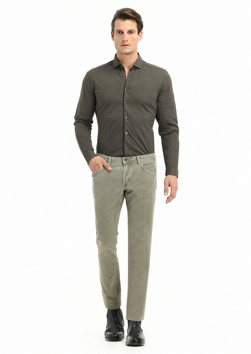 Kahverengi Fitted Fit Casual %100 Pamuk Gömlek - 1