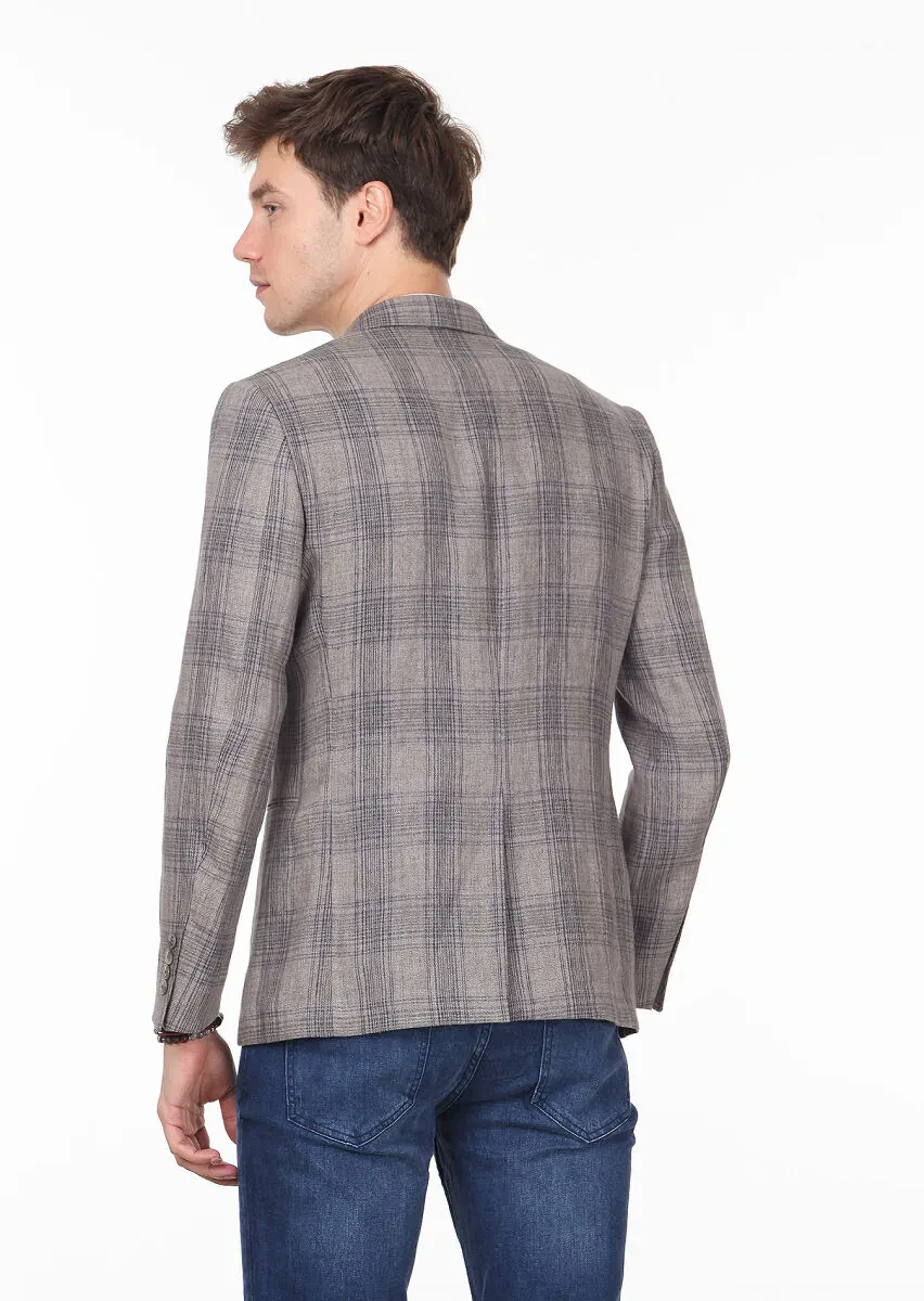 Kahverengi Kareli Zeroweight Slim Fit Pamuk Karışımlı Ceket - 4