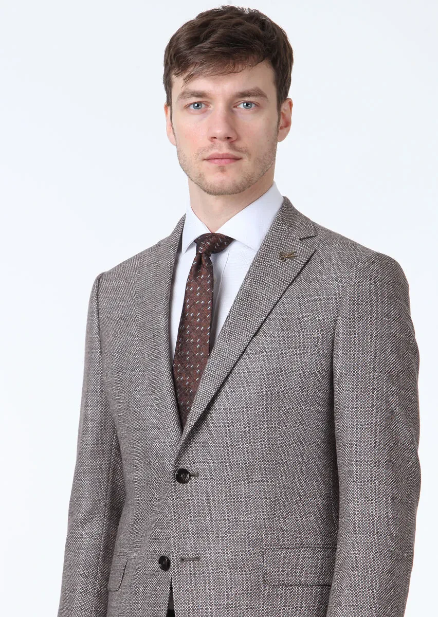 Kahverengi Mikro Regular Fit İpek Karışımlı Ceket - 2
