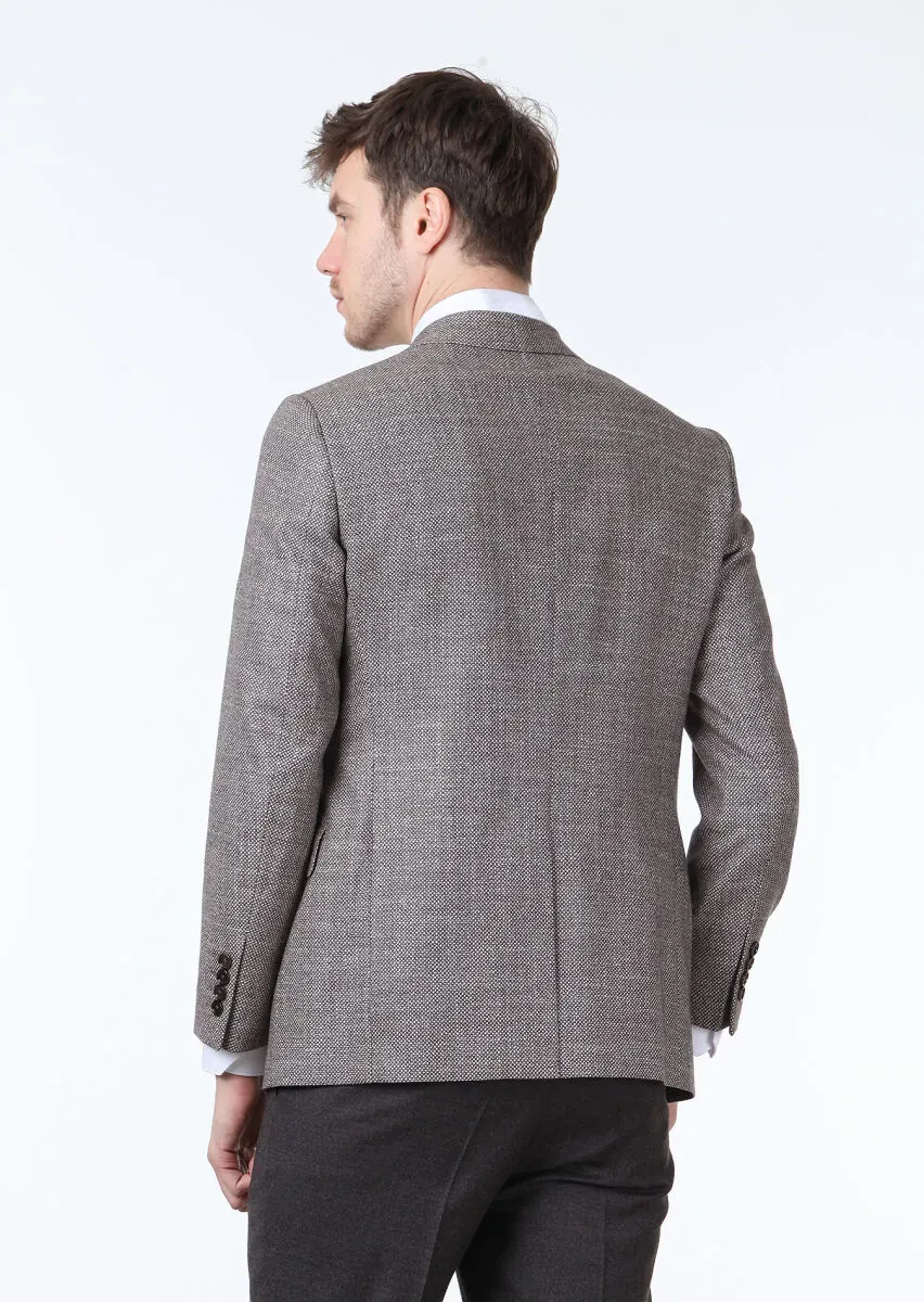 Kahverengi Mikro Regular Fit İpek Karışımlı Ceket - 4