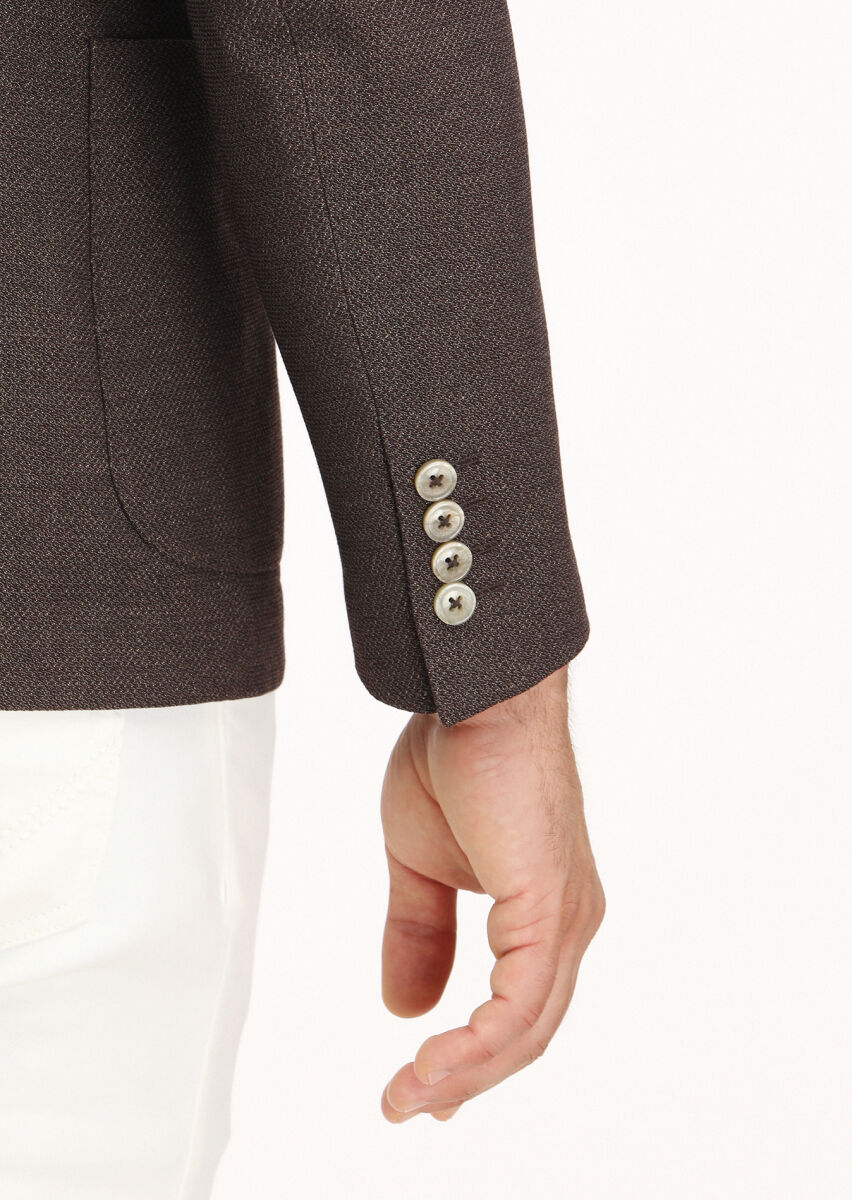 Kahverengi Mikro Shirt Shoulder Slim Fit Yün Karışımlı Ceket - 5
