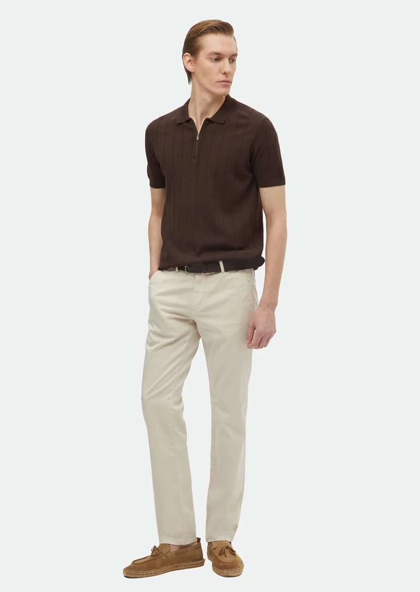 Kahverengi Polo Yaka Jakarlı Triko 