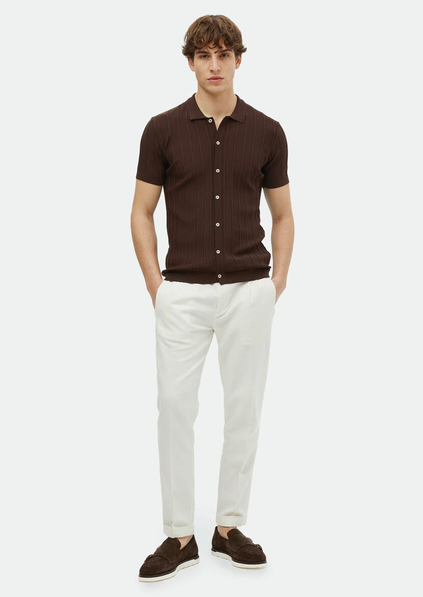 Kahverengi Polo Yaka Jakarlı Triko 