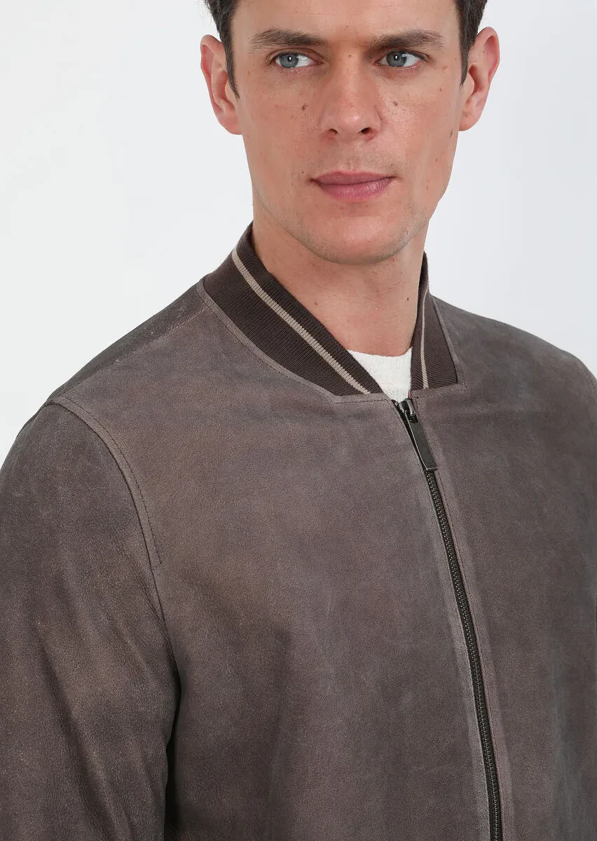 Kahverengi Regular Fit Dik Yaka Casual Deri Deri Mont - 3