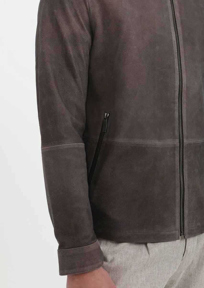 Kahverengi Regular Fit Dik Yaka Casual Deri Deri Mont - 4