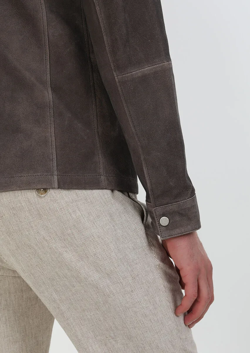 Kahverengi Regular Fit Dik Yaka Casual Deri Deri Mont - 5