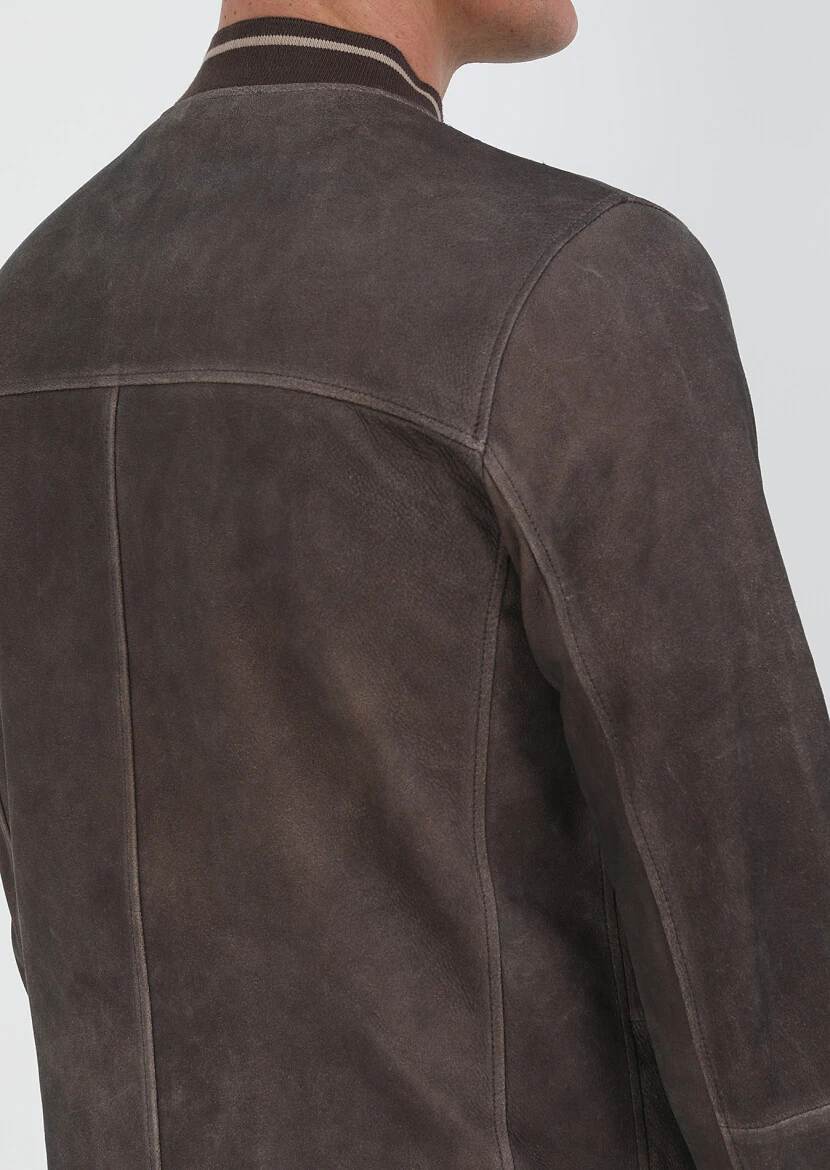 Kahverengi Regular Fit Dik Yaka Casual Deri Deri Mont - 6