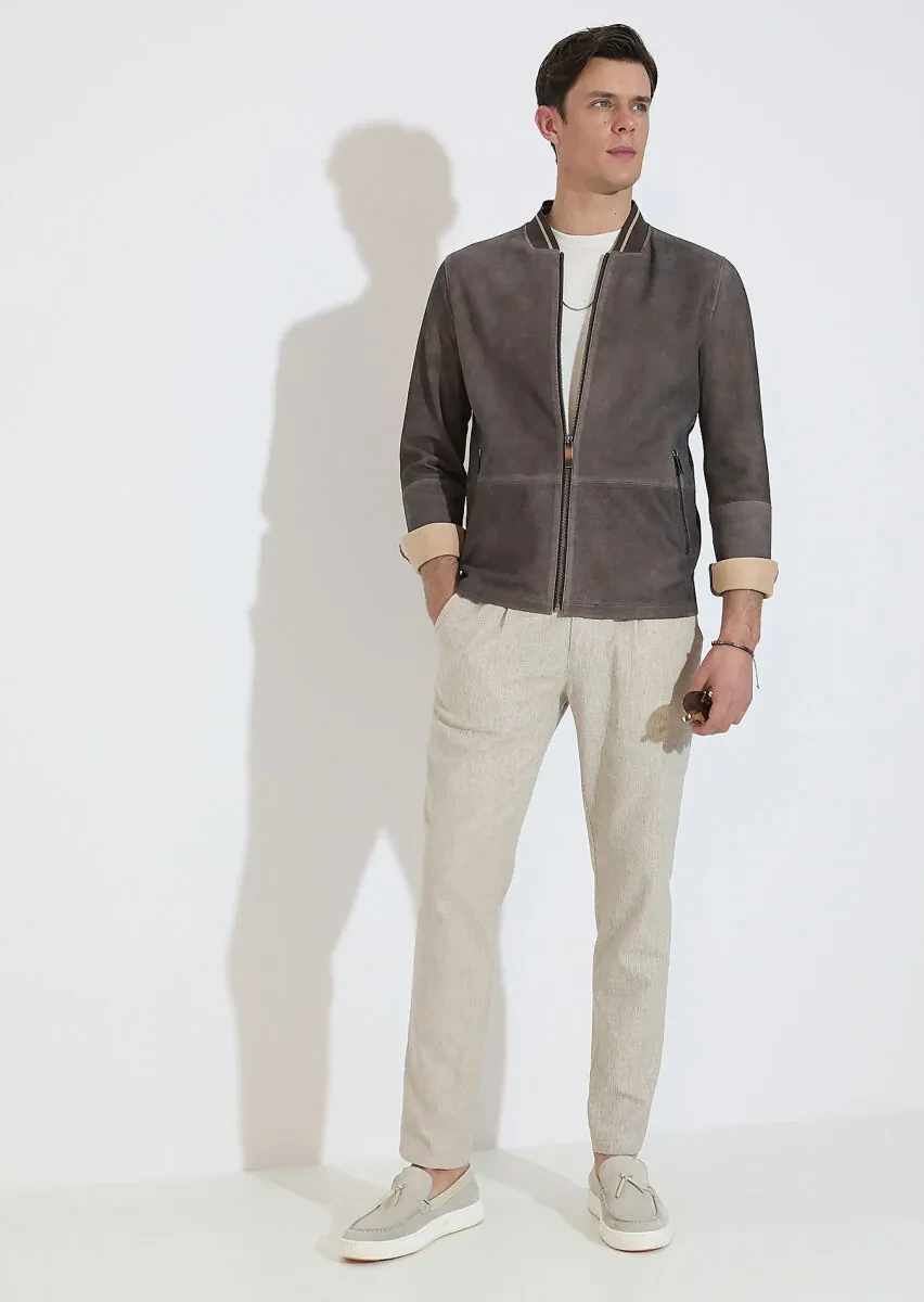 Kahverengi Regular Fit Dik Yaka Casual Deri Deri Mont - 7