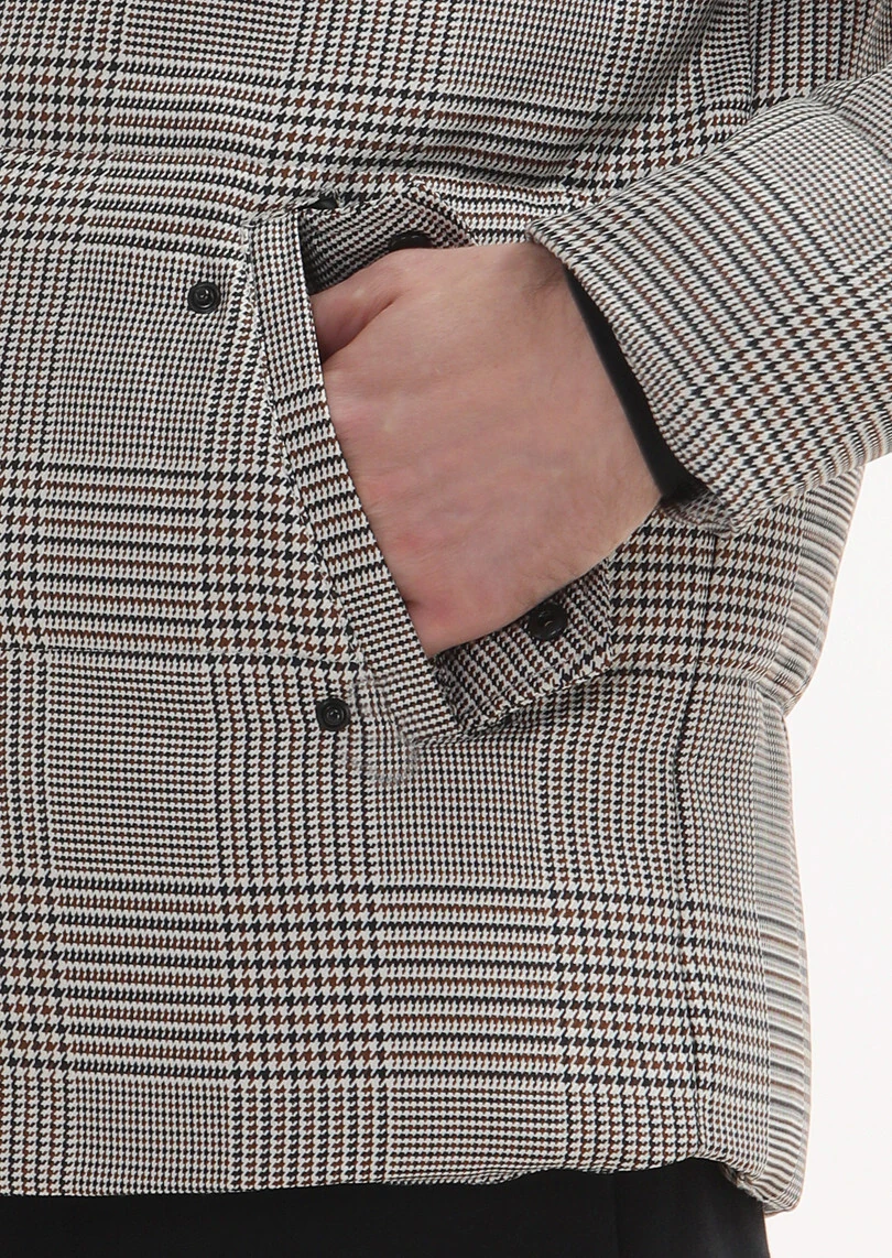 Kahverengi Regular Fit Dik Yaka Casual Dokuma Mont - 3