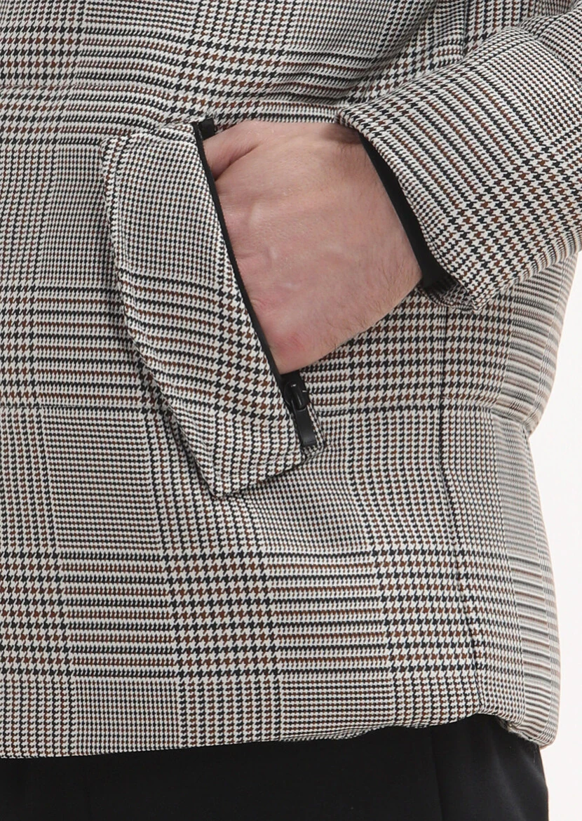 Kahverengi Regular Fit Dik Yaka Casual Dokuma Mont - 4