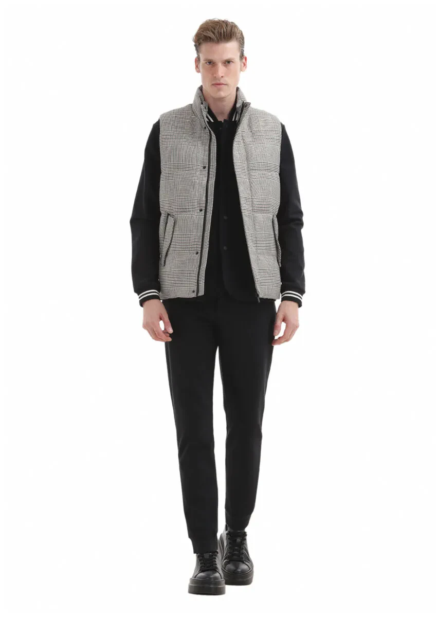 Kahverengi Regular Fit Dik Yaka Casual Dokuma Spor Yelek - 2