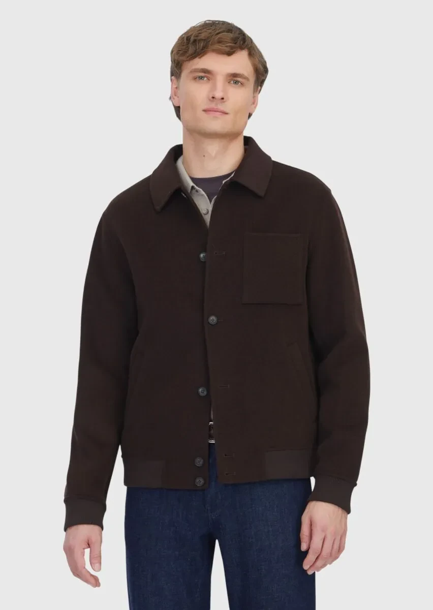 Kahverengi Regular Fit Dik Yaka Casual Örme Mont - 1