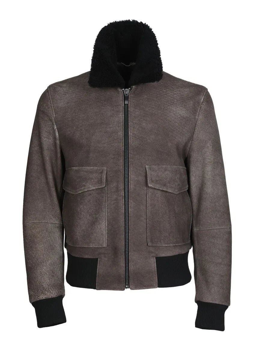 Kahverengi Regular Fit Gömlek Yaka Casual Deri Deri Mont - 6