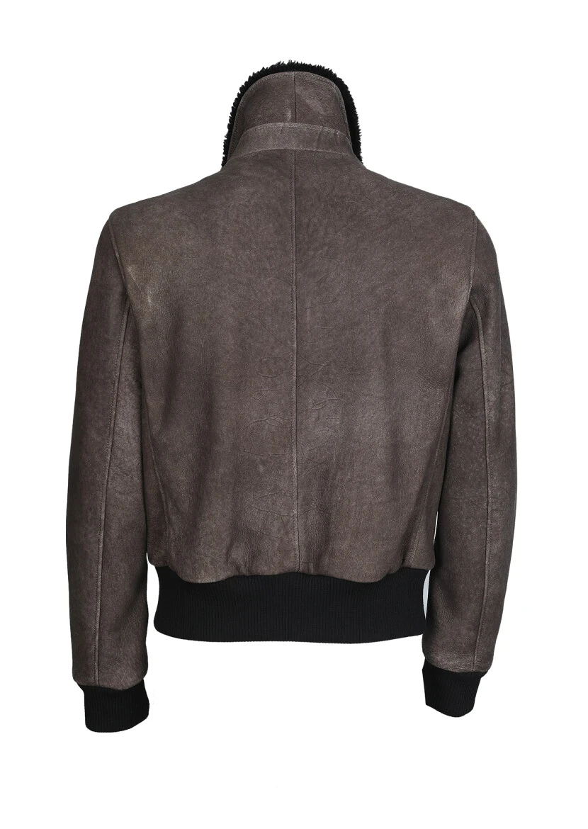 Kahverengi Regular Fit Gömlek Yaka Casual Deri Deri Mont - 7