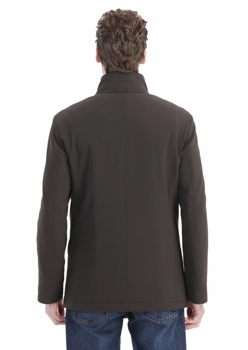 Kahverengi Regular Fit Kruvaze Yaka Casual Örme Kaban - 6