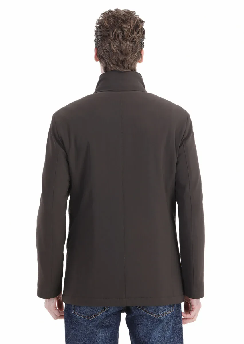 Kahverengi Regular Fit Kruvaze Yaka Casual Örme Kaban - 6