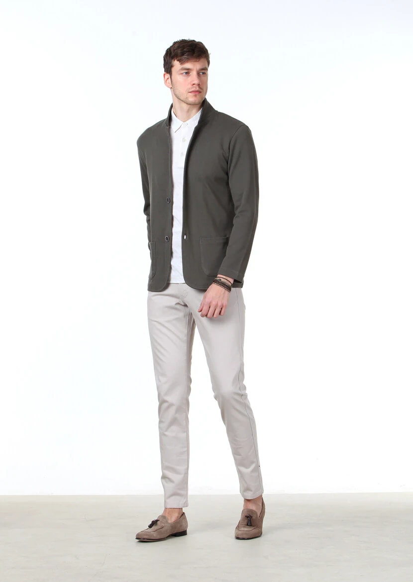 Khaki Jacquard 100% Cotton Cardigan - 2