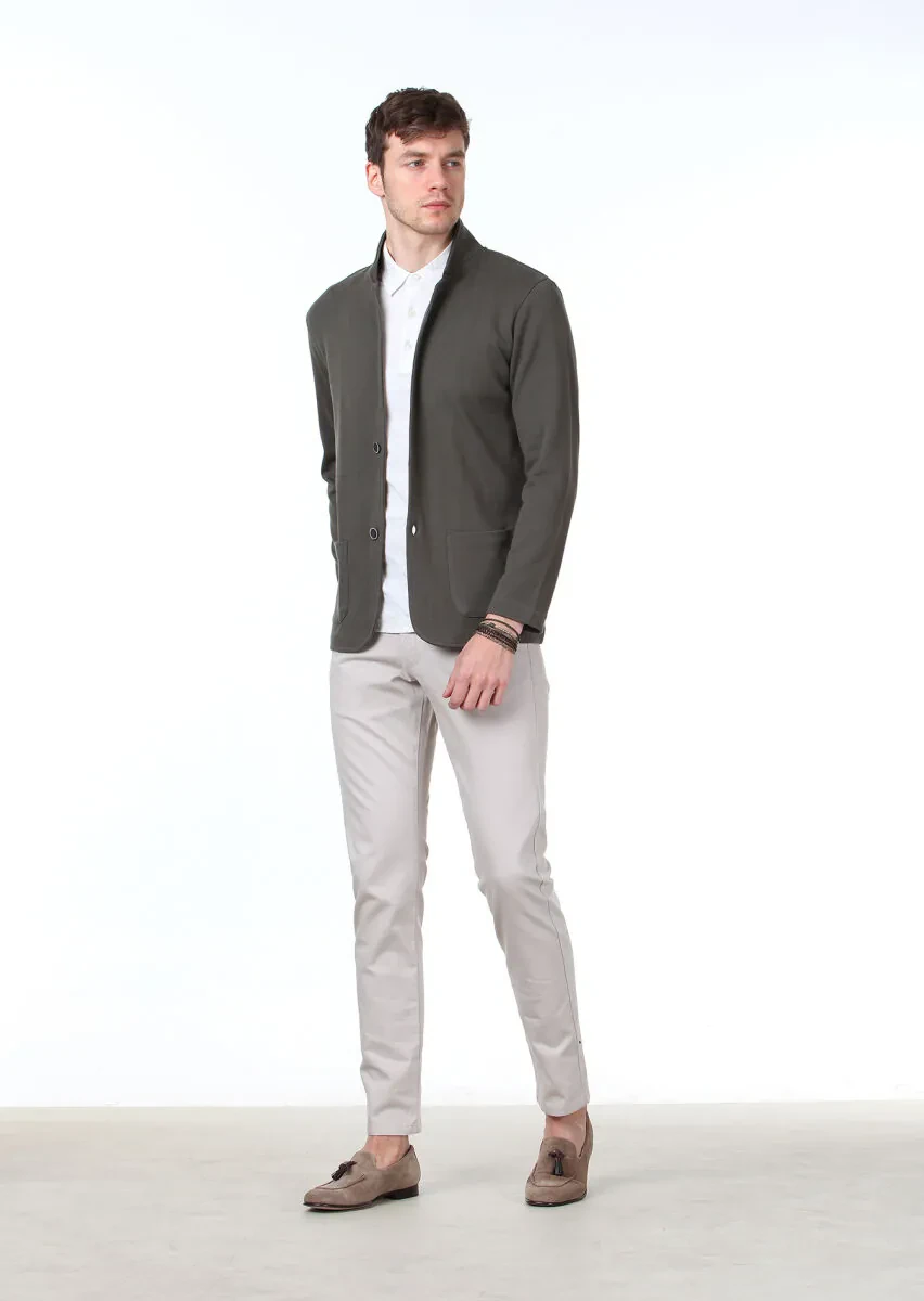 Khaki Jacquard 100% Cotton Cardigan - 2