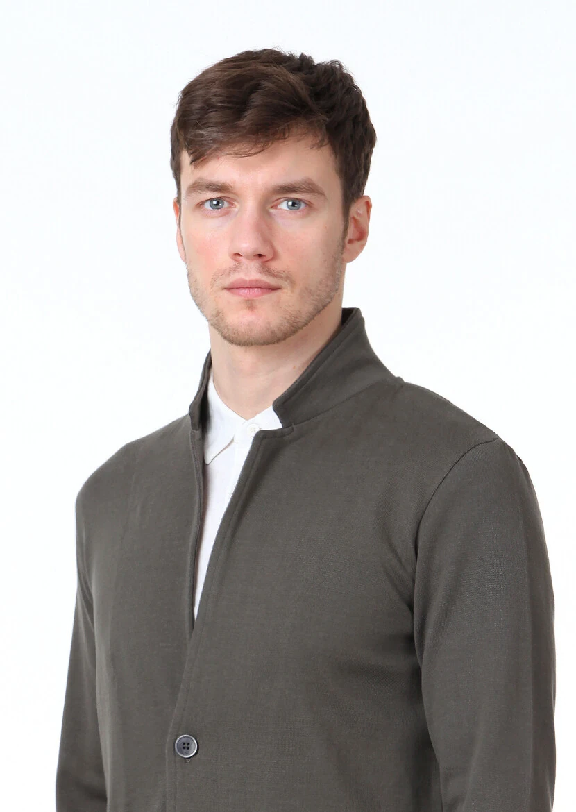 Khaki Jacquard 100% Cotton Cardigan - 3