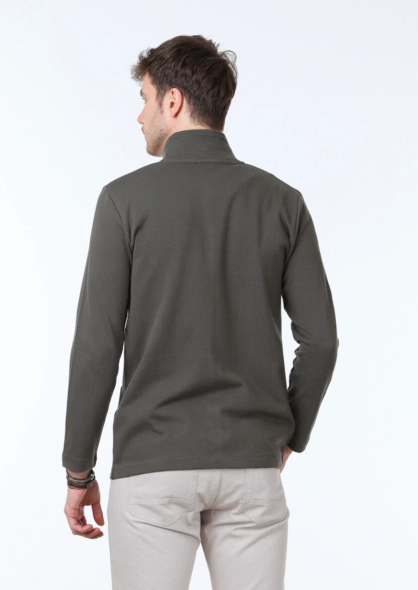 Khaki Jacquard 100% Cotton Cardigan - 4