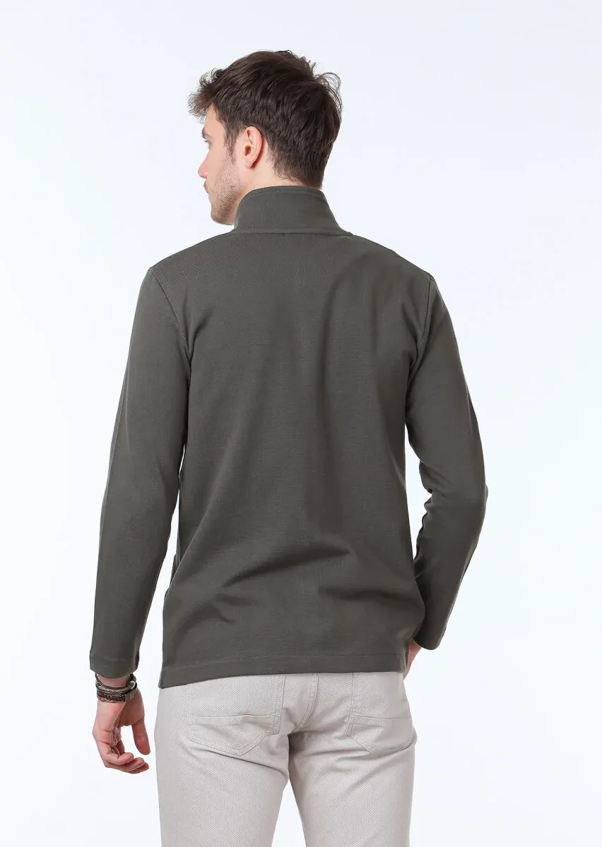Khaki Jacquard 100% Cotton Cardigan - 4