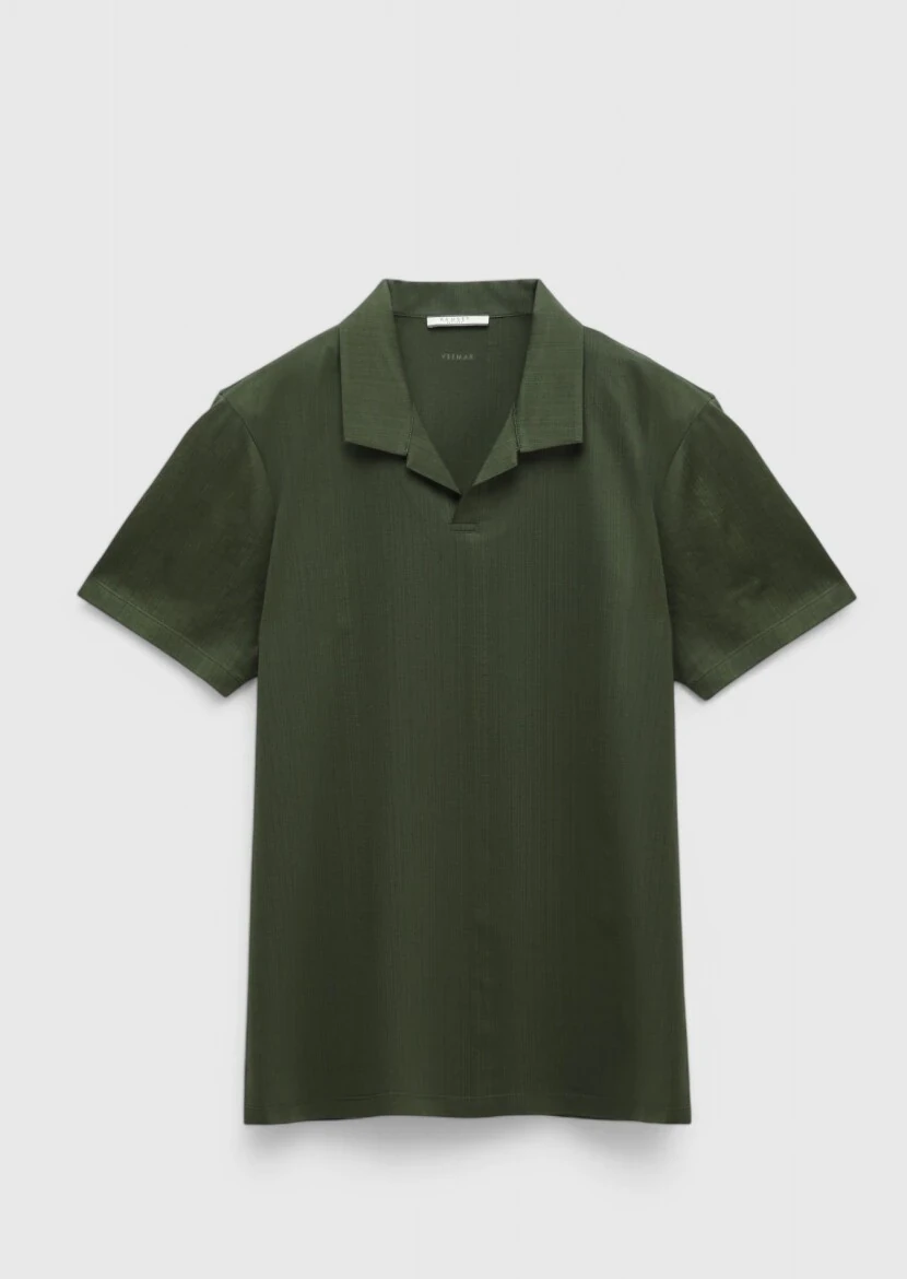 Khaki Jacquard Polo Neck 100% Cotton T-Shirt - 8