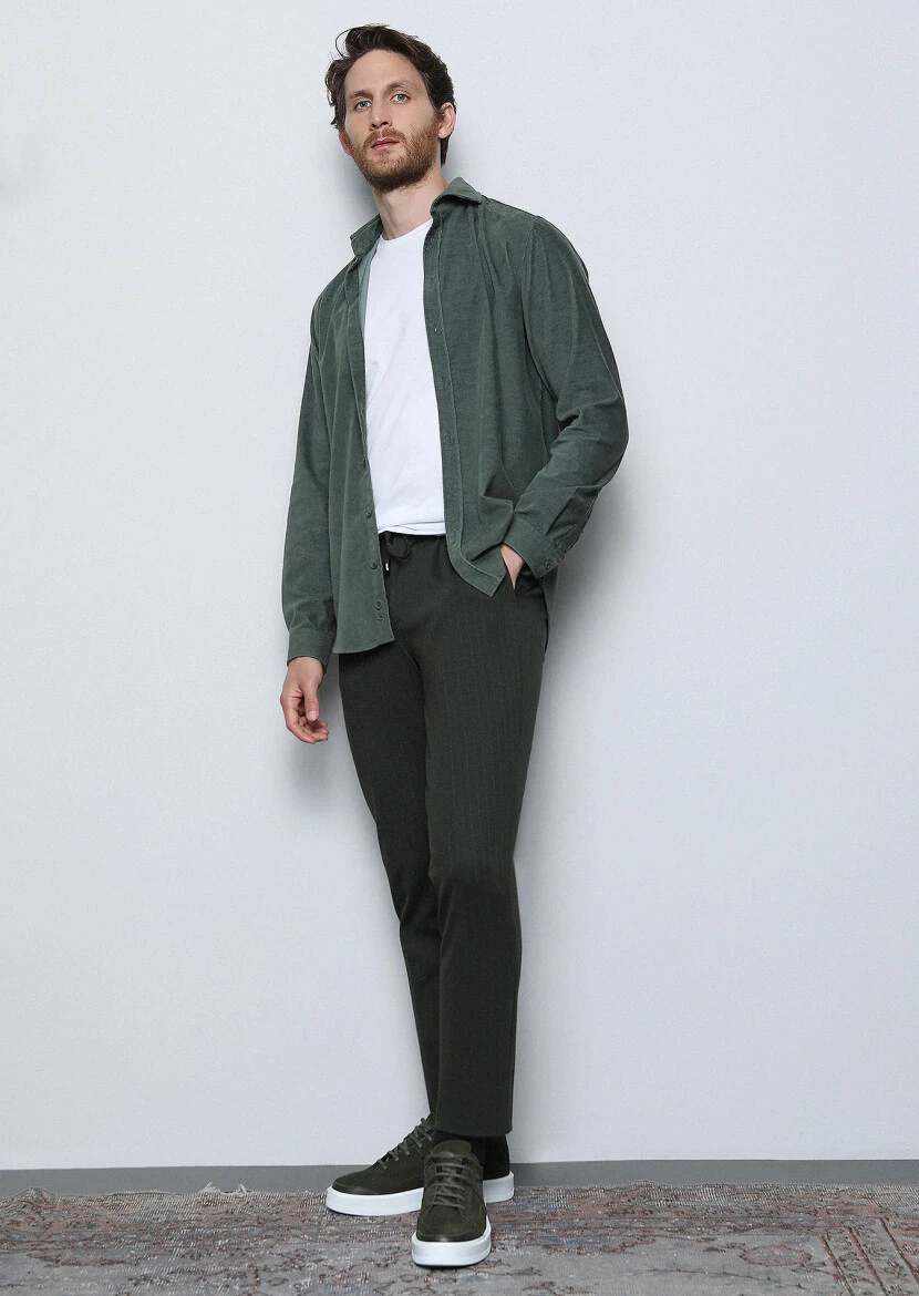 Khaki Knitting Jogging Fit Casual Trousers - 1