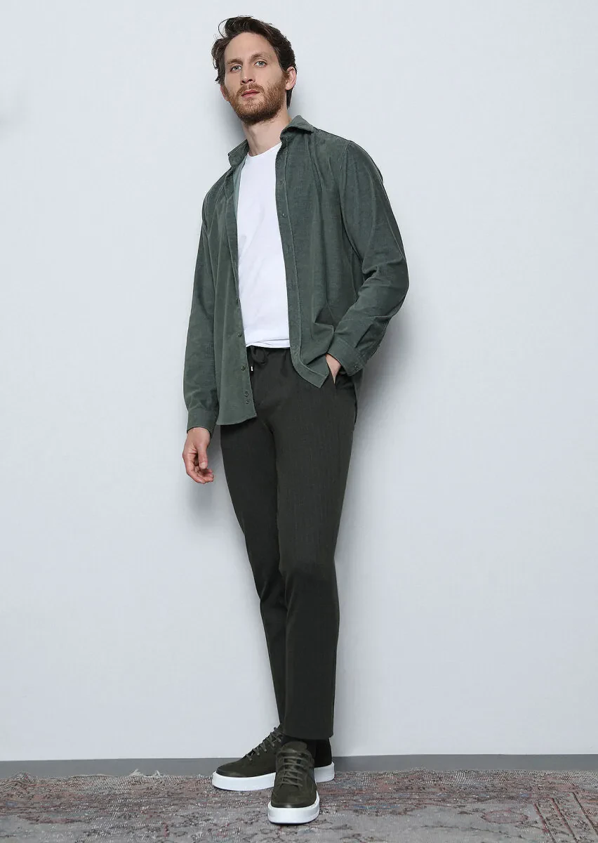 Khaki Knitting Jogging Fit Casual Trousers - 1