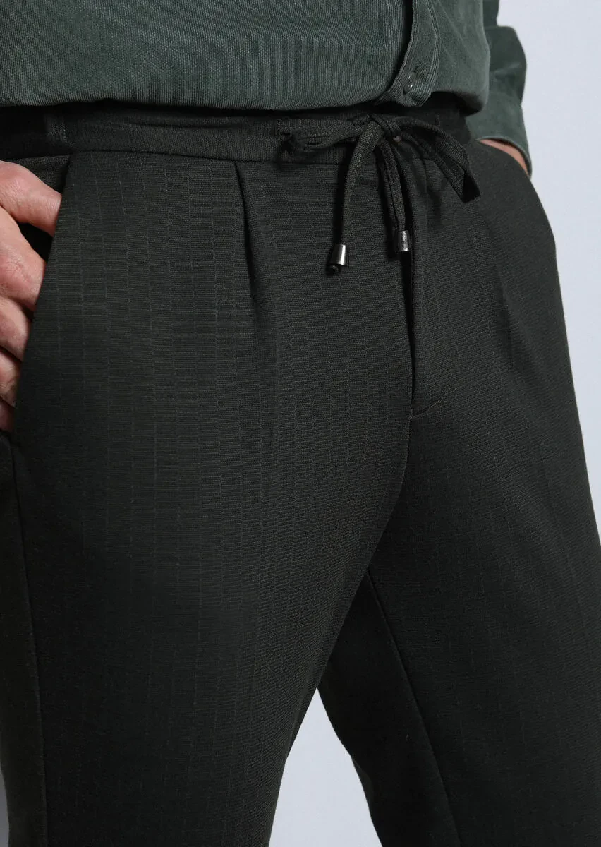 Khaki Knitting Jogging Fit Casual Trousers - 2