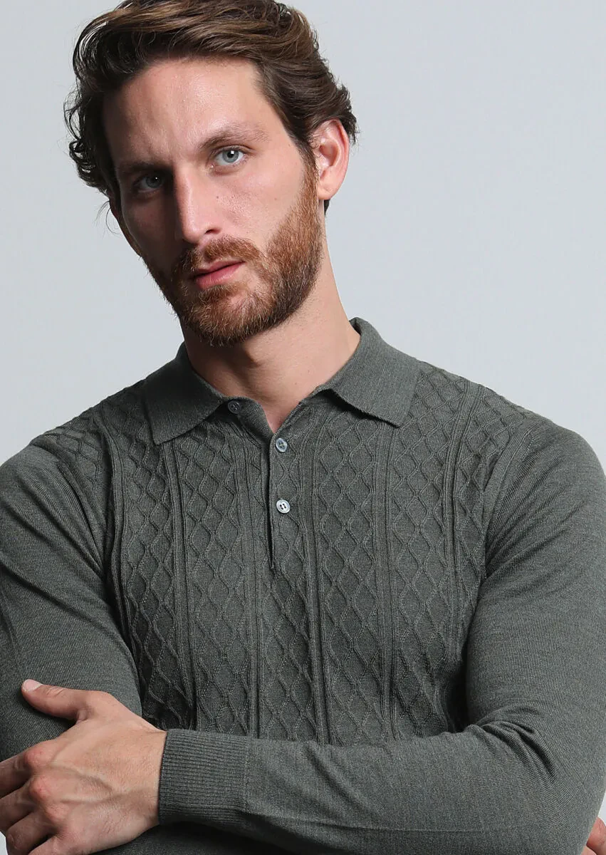 Khaki Knitwear Sweatshirt - 1