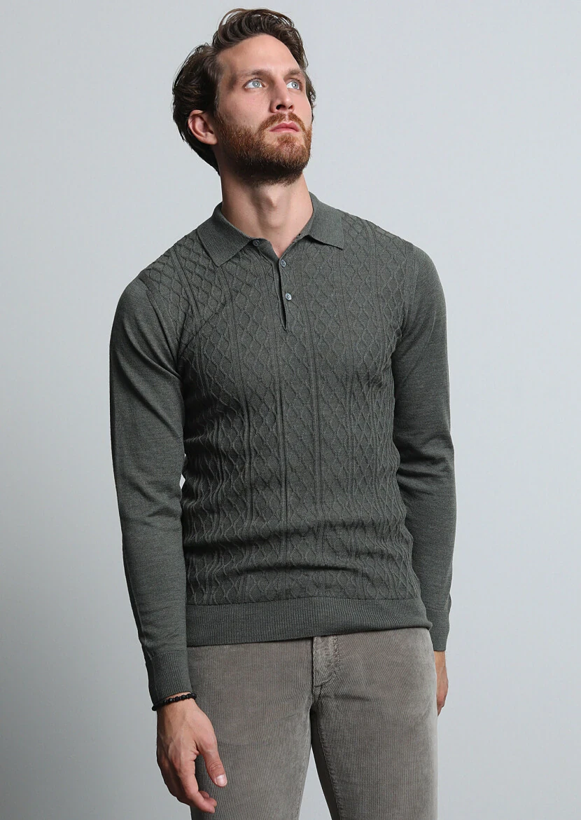 Khaki Knitwear Sweatshirt - 2