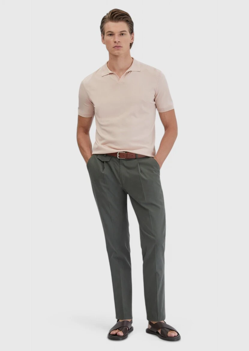 Khaki Material Regular Fit Casual Trousers - RAMSEY