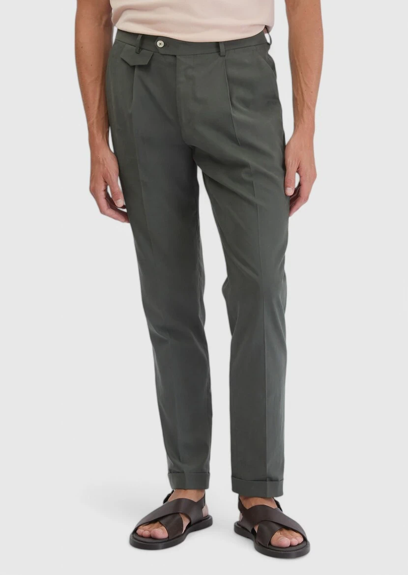 Khaki Material Regular Fit Casual Trousers - RAMSEY