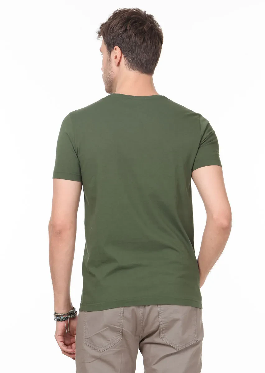Khaki Patterned 100% Cotton T-Shirt - 4